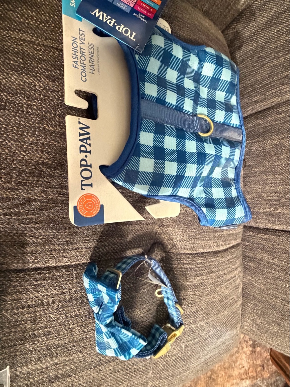 Top Paw Blue Plaid Kids Harness and Matching Collar Set